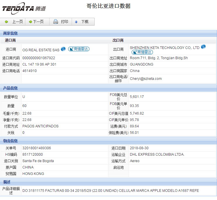 海关数据,进出口数据,进口数据,凯发K8,贸易,哥伦比亚